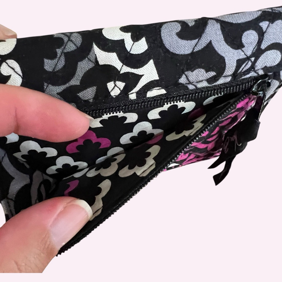 Vera Bradley Tri-Fold Wallet Accordion Quilted Cotton Black Pink ID Card Case - Picture 11 of 13